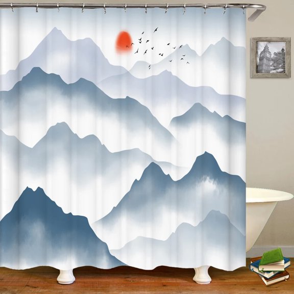 3d Bathroom Curtains Japanese ink landscape Shower Curtains Waterproof With 12 Home Decoration Washable Fabric Bath Screen