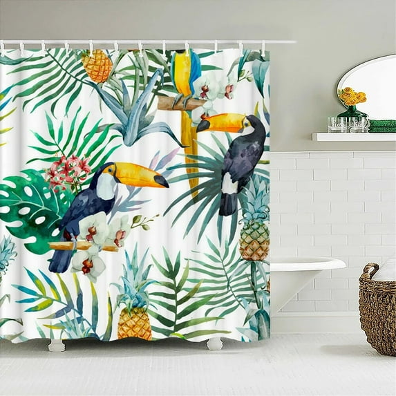 3d Bathroom Curtains Tropical Green Leaves Plants Monstera Printing Shower Curtain Home Decoration Waterproof Fabric Bath Screen