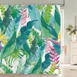 3d Bathroom Curtains Tropical Green Leaves Plants a Printing Shower ...