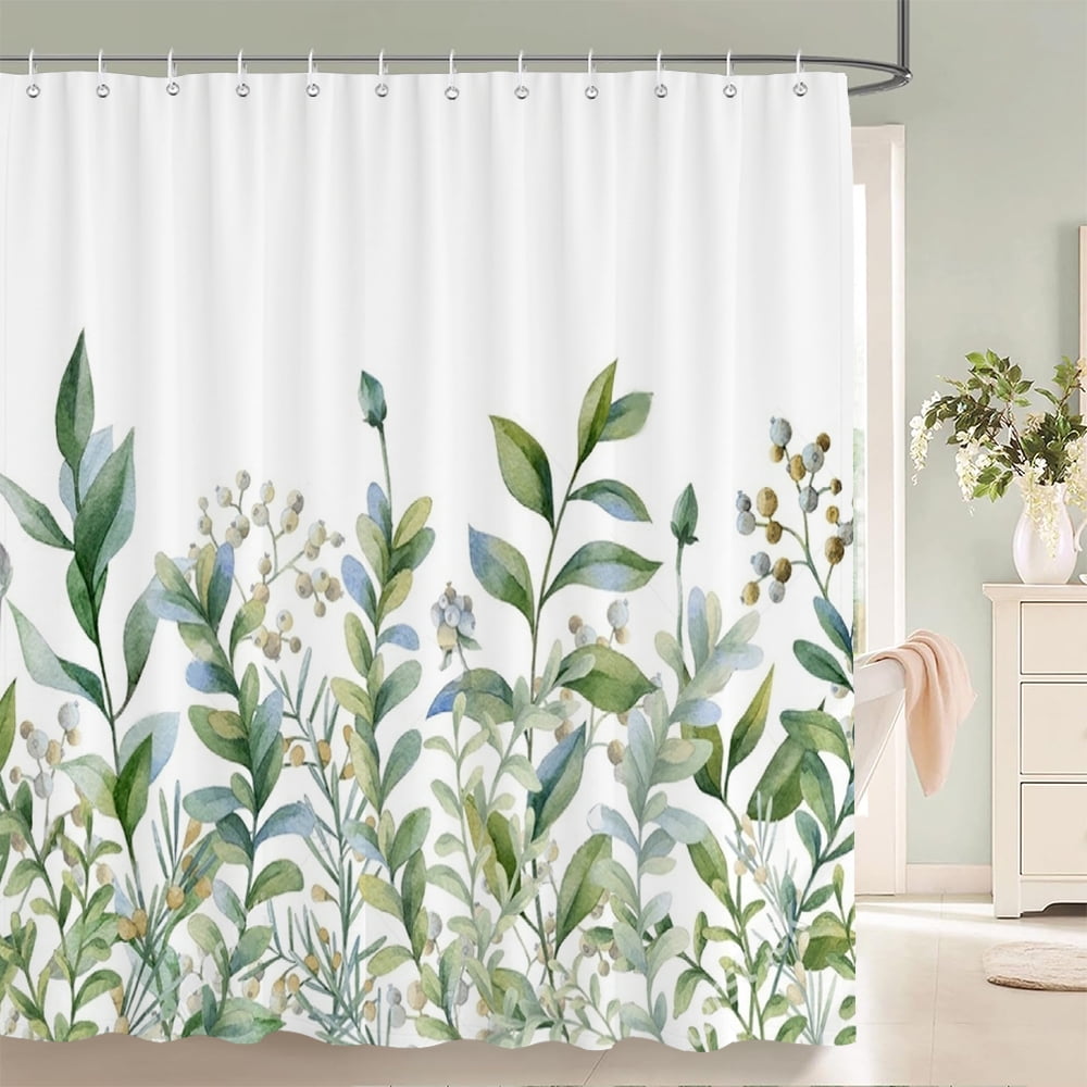 3d Bathroom Curtains Tropical Green Leaves Plants a Printing Shower ...