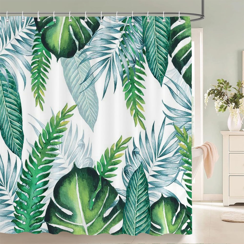 3d Bathroom Curtains Tropical Green Leaves Plants a Printing Shower ...