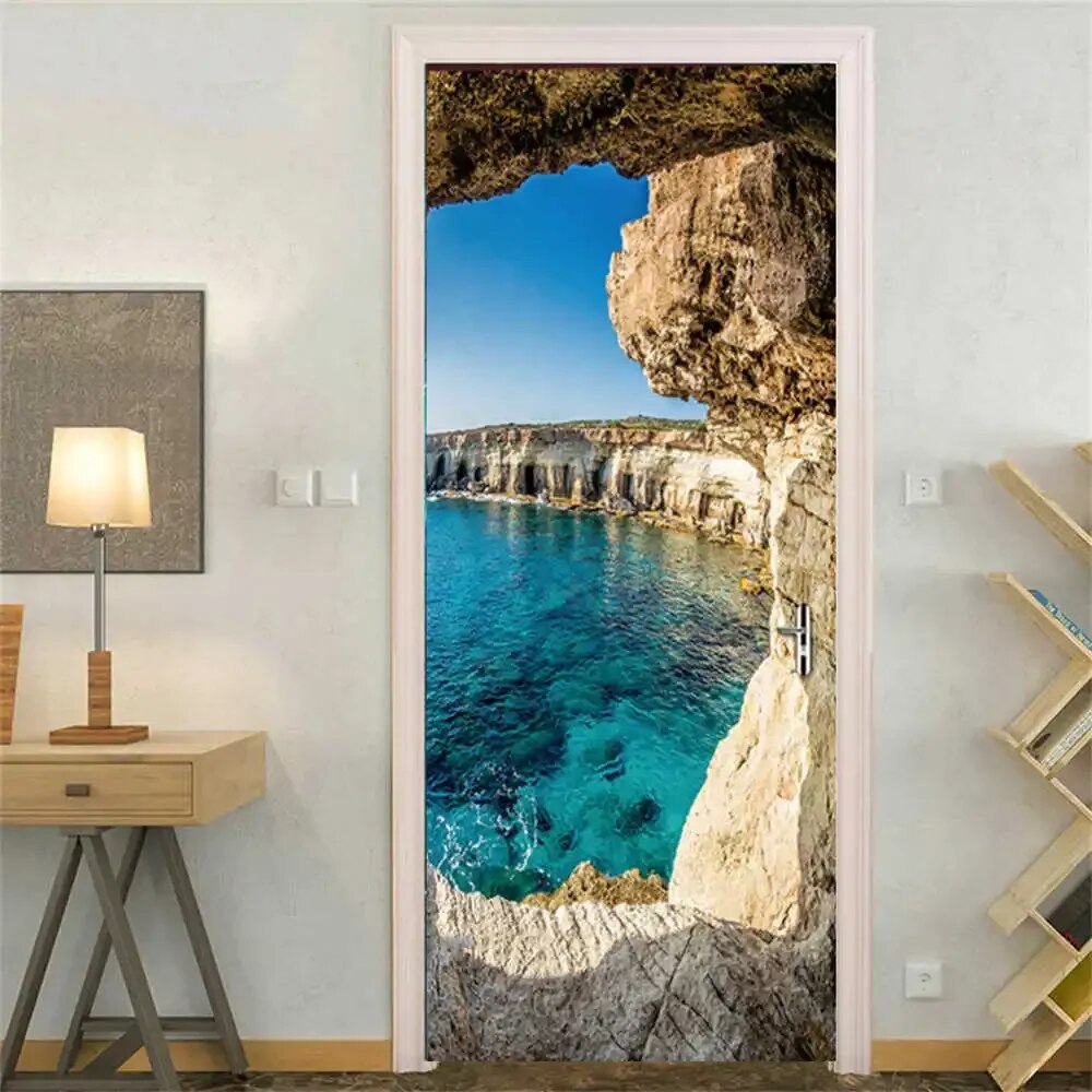 3d Beach Door Decorative stickers Bedroom entrance wallpaper Natural ...