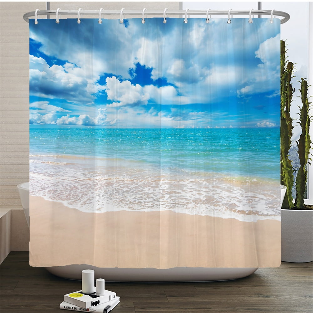 3d Beach Scenery Shower Curtains Sea Ocean Mediterranean Bathroom ...