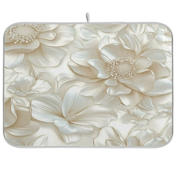 3d Beige Floral Dish Drying Mat Kitchen Mats Microfiber Counter Absorbent Dish Pad Drainer Rack