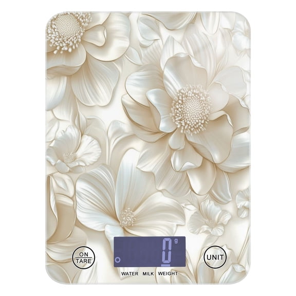 3d Beige Floral Food Scale Digital Kitchen Scale Waterproof Grams Ounces lbs for For Baking and Cooking