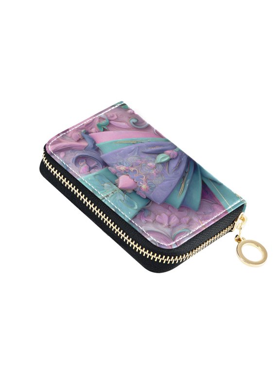 3d Bows Emboss Women's Credit Card Holder PU Leather Zipper Wallet RFID Blocking