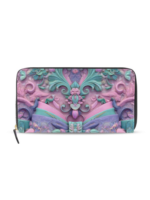 3d Bows Emboss Women's Long Zipper Wallet Bifold Clutch Purse PU Leather Card Cases