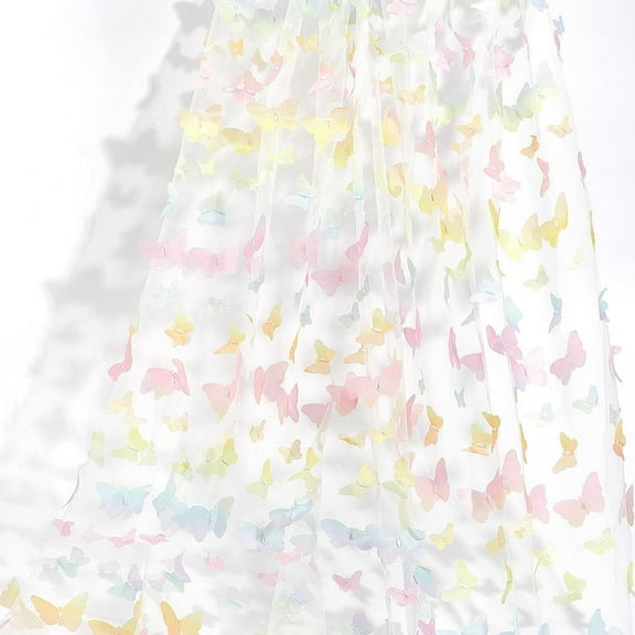 3d Butterfly Lace Fabric 1 Yard Tulle Gauze Embroidery Applique Gradient Yellow Light Cloth Elegant Polyester Embroidered Netting for Sewing Making Clothing Accessories Dress Decor Diy Craft Yellow
