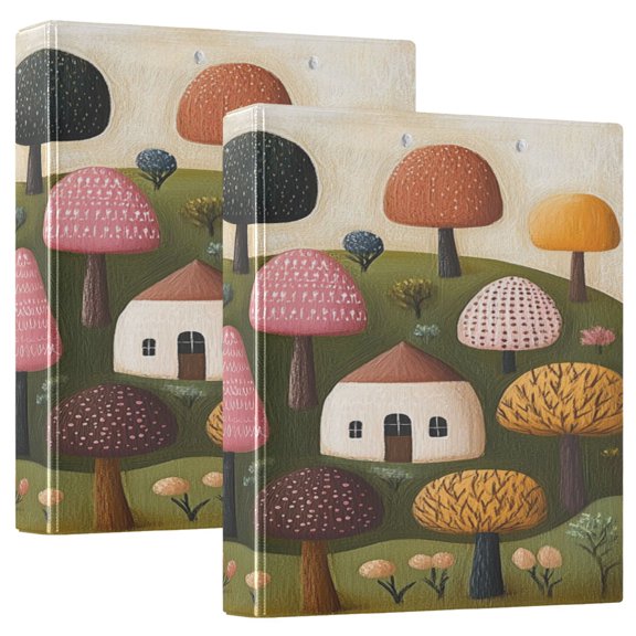 3d Cartoon Forest 12.4x10.6in PVC Round Ring Binders, 2-Pack, D-Ring 3-Hole, Metal Clip