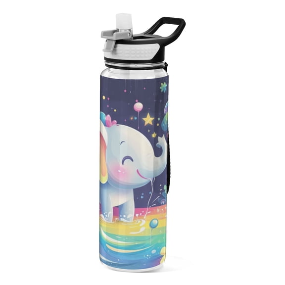 3d Cartoon Style Elephant 1000ml Tritan Sport Bottle Straw LeakProof Food-Grade Portable Wide Handle