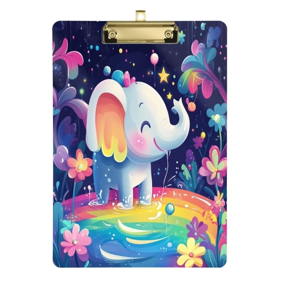 3d Cartoon Style Elephant 12.5x9in Clipboard, Durable Acrylic with Metal Clip and Wall Hook for Office or Classroom