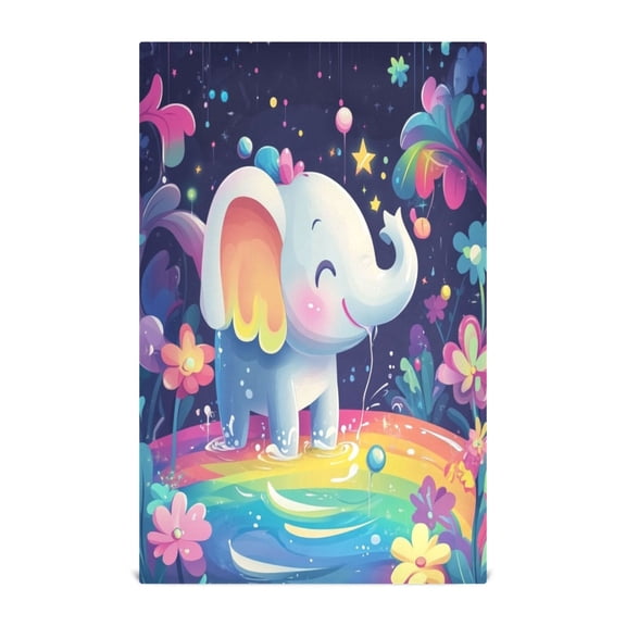 3d Cartoon Style Elephant Decorative Waffle Towel Kitchen Dishcloth 28x18in Multi-Use Tea Towel