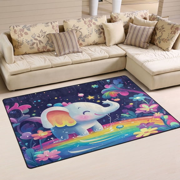 3d Cartoon Style Elephant Soft Polyester Area Rug 31''x20'', Non Slip, Memory Foam, Water Absorbent