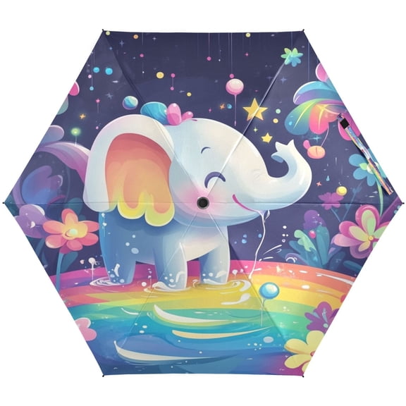 3d Cartoon Style Elephant Umbrellas for Sun Auto Open Close UV50+ Waterproof 5-Fold Compact Fiberglass Frame
