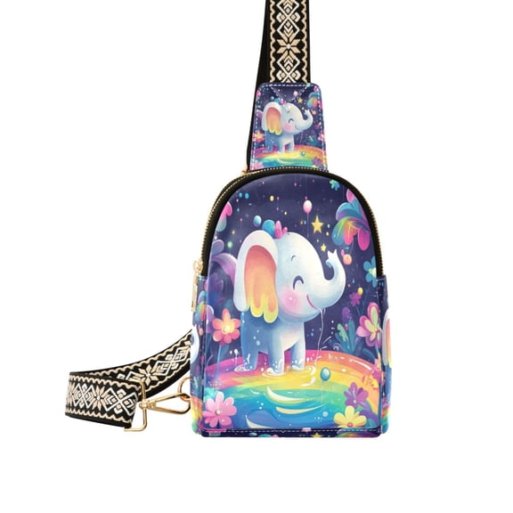 3d Cartoon Style Elephant Women's PU Leather Crossbody Bag, Dual Zipper Pockets, Adjustable Strap, Water Resistant