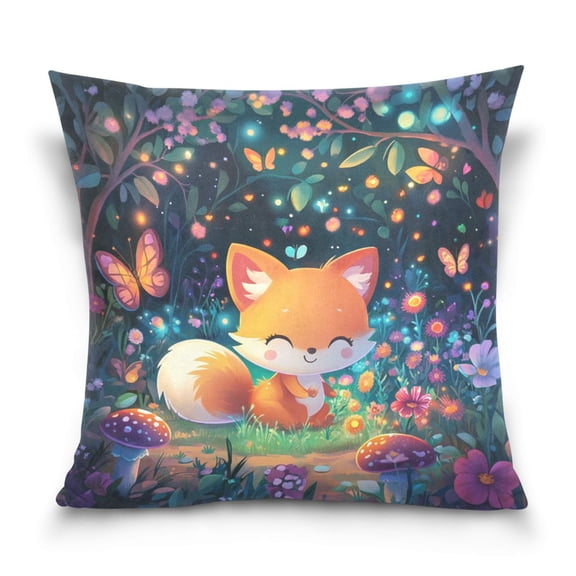 3d Cartoon Style Fox 16x16 Inch Plush Velvet Pillowcase Double Sided Print, Hidden Zipper