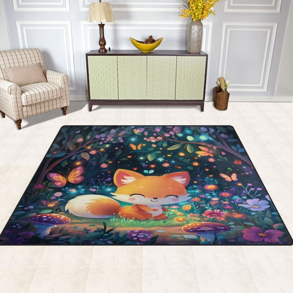 3d Cartoon Style Fox 80''x58'' Extra Large Plush Memory Foam Rug, Soft, Absorbent, Non Slip