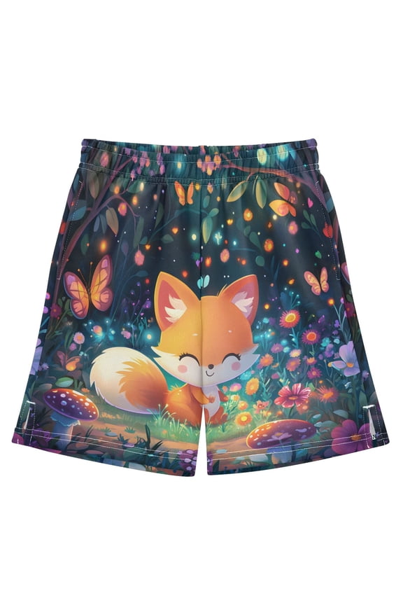 3d Cartoon Style Fox Athletic Shorts Breathable with Comfort Fit Drawstring Casual Sweatshorts Small