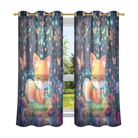 3d Cartoon Style Fox Breathable Sheer Curtains 63x52in Soft Light Filtering, UV Protection and Thermal Insulation