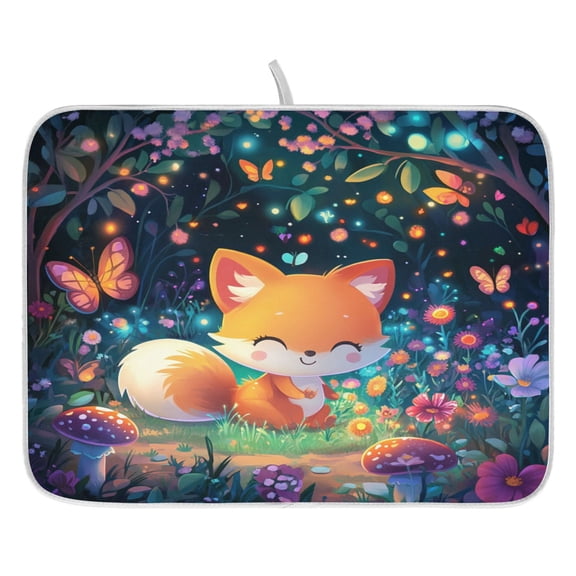 3d Cartoon Style Fox Dish Drying Mat for Kitchen, Quick Drying Absorbent Soft Durable 16" x 18"