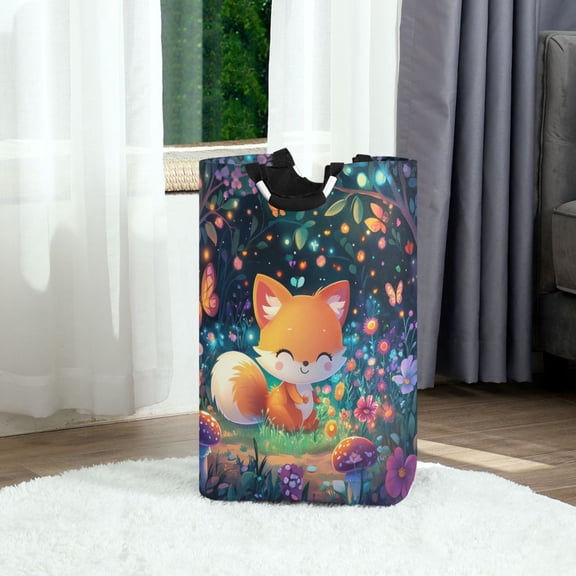 3d Cartoon Style Fox Foldable Laundry Hamper 12.6x11x22.7in with Handles for Bathroom Bedroom Storage