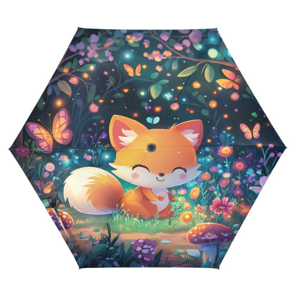 3d Cartoon Style Fox Folding Umbrella UV50+ Waterproof Sun Protection Auto Open Close Compact Fiberglass Frame