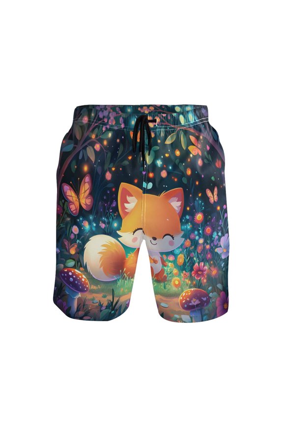 3d Cartoon Style Fox Mens Swim Trunks Quick Dry Board Shorts Breathable Fit Beach Shorts Swimwear