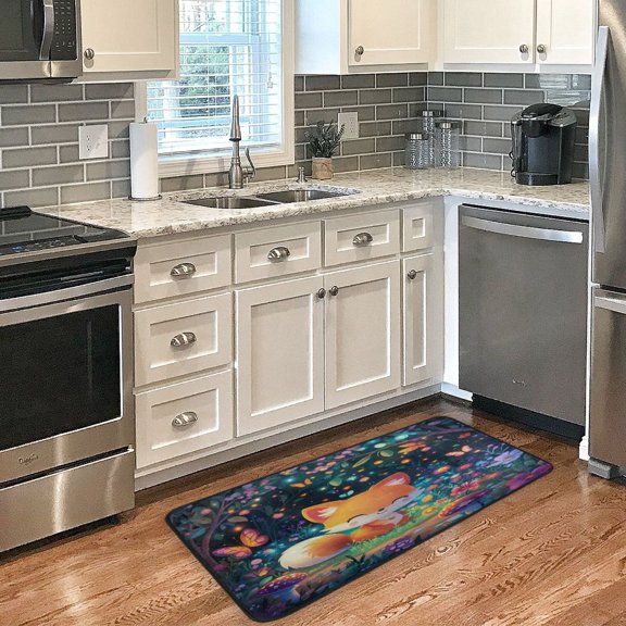 3d Cartoon Style Fox Non Slip Long Door Mat 39''x20'' Soft, Absorbent, for Kitchen, Bathroom, and Bedroom
