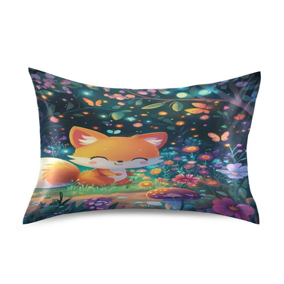 3d Cartoon Style Fox Satin Pillowcase 20''x26'' Double-Sided Print Soft Wrinkle Resistant