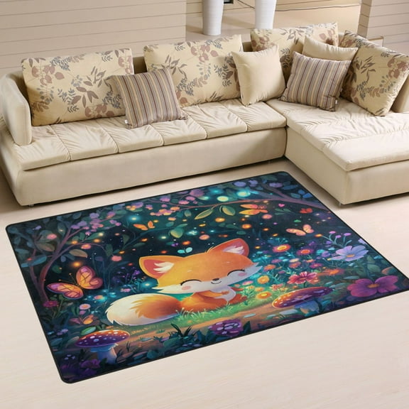 3d Cartoon Style Fox Soft Polyester Area Rug 31''x20'', Non Slip, Memory Foam, Water Absorbent