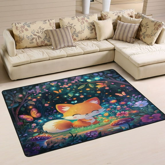 3d Cartoon Style Fox Soft Polyester Area Rug 36''x24'', Non Slip, Memory Foam, Water Absorbent