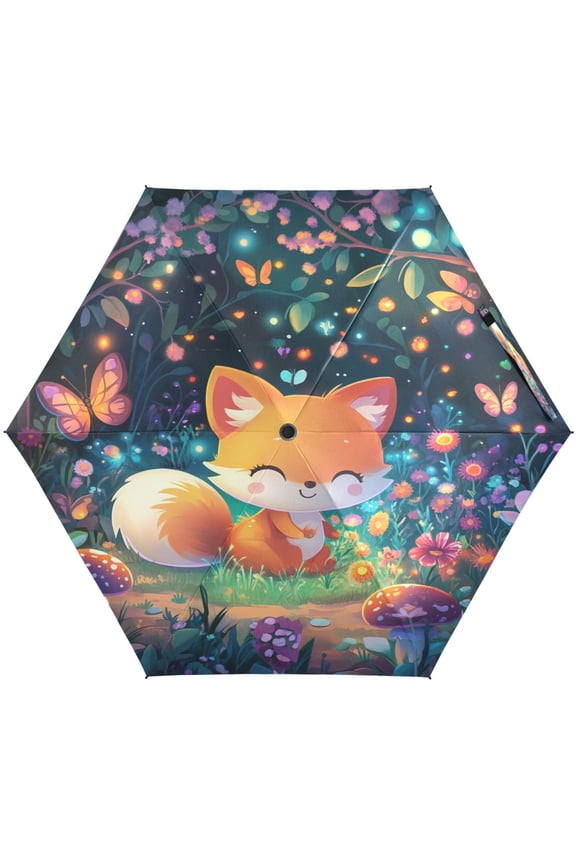 3d Cartoon Style Fox Umbrellas for Sun Auto Open Close UV50+ Waterproof 5-Fold Compact Fiberglass Frame