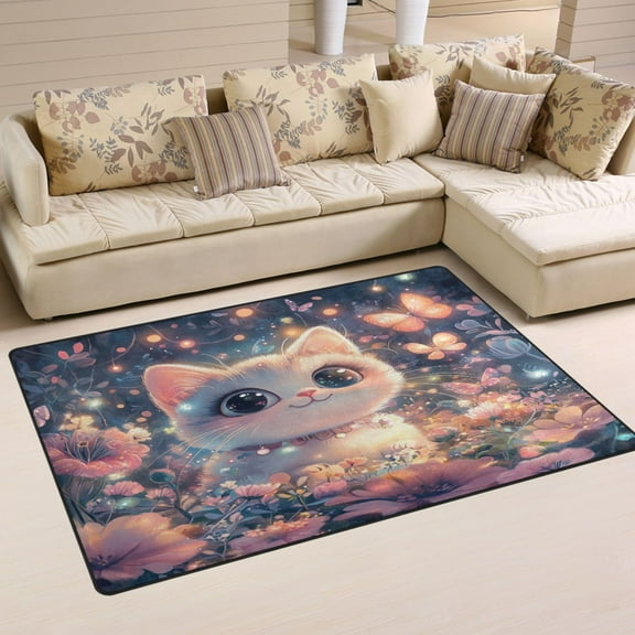 3d Cartoon Style Kitten Soft Polyester Area Rug 31''x20'', Non Slip, Memory Foam, Water Absorbent