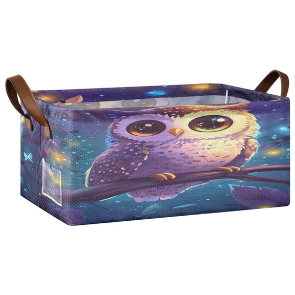 3d Cartoon Style Owl Open Home Storage Bins Foldable Metal Frame Shelf Baskets 16.9x11.4x7.7in Water-Resistant