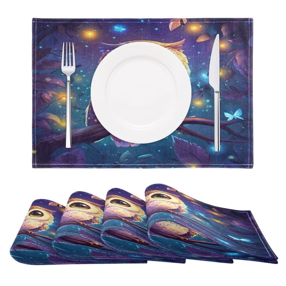 3d Cartoon Style Owl Reversible Placemat Non Slip Coffee Mat 18x12 Inch for Dining, Kitchen, Coffee