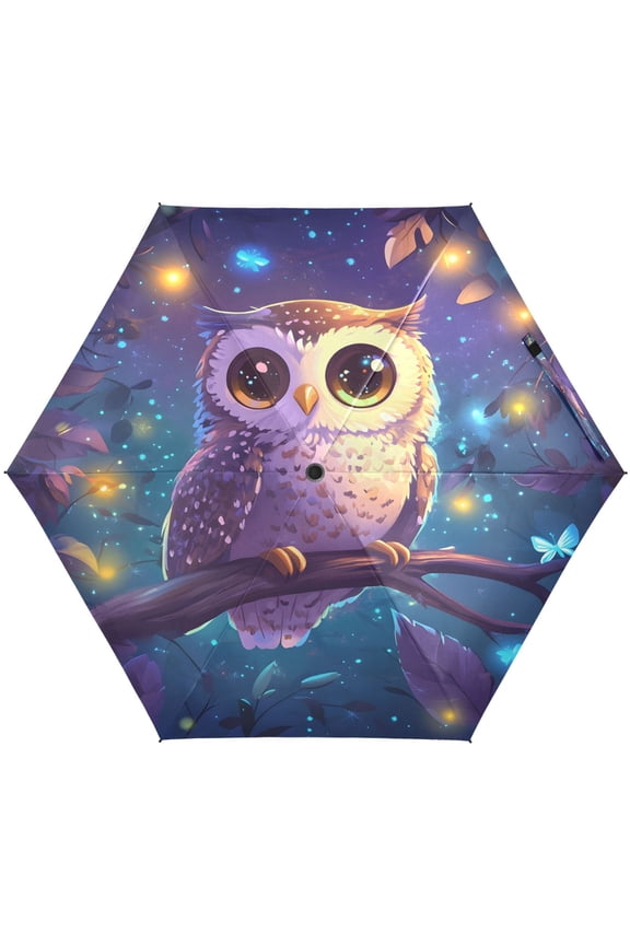3d Cartoon Style Owl Umbrellas for Sun Auto Open Close UV50+ Waterproof 5-Fold Compact Fiberglass Frame