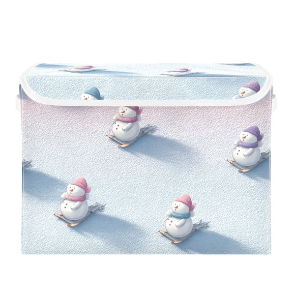 3d Christmas Snowman Sledding Foldable Storage Bins with Lids Handles Collapsible Storage Containers Tote Boxes 16.5 x 12.6 x 11.8 inches