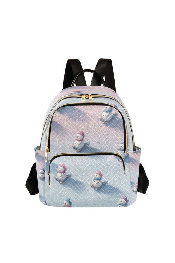 3d Christmas Snowman Sledding Quilted Backpack Fashion Daypack Commuter Bag for Women 8.5 L