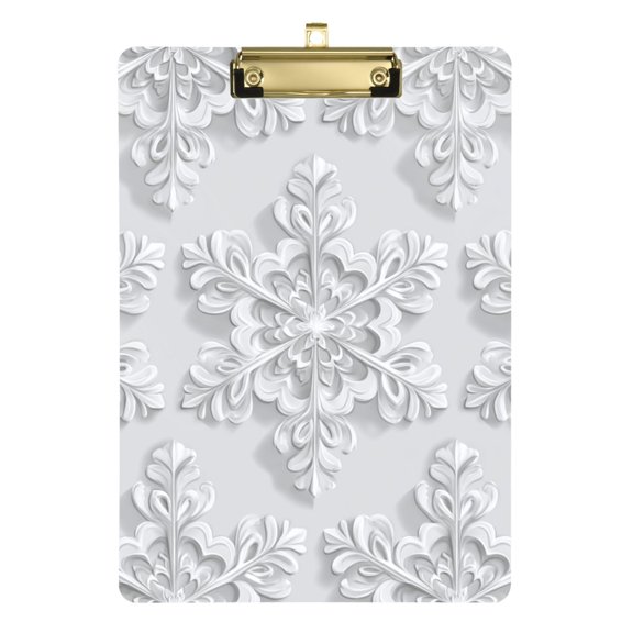3d Christmas White Snowflakes Acrylic Clipboard Drawing Board with Hook Writing Pad File Storage A4 Size Gold 12.5" x 9"