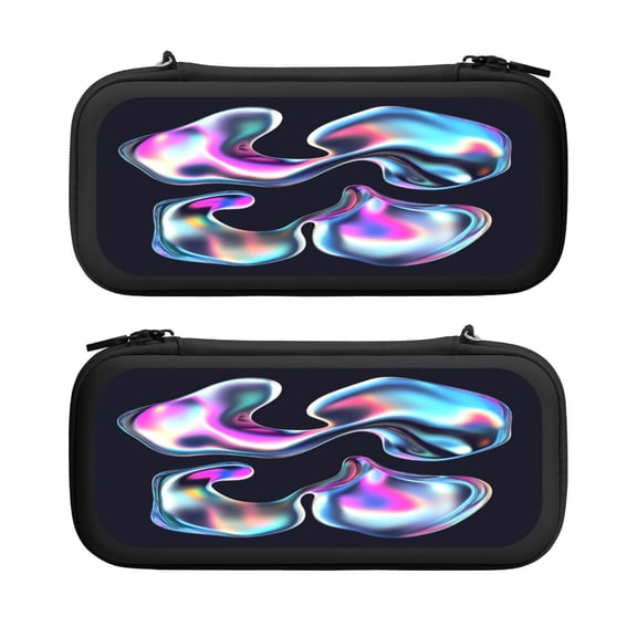 3d Chrome Shape (1), Carrying Case For Nintendo Switch & OLED Version, Eva Lightweight Shockproof Protective Pouch Case for Game Console & Accessories with 10 Game Card Slot & Wristband, Black
