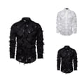 thumbnail image 1 of 3d Feather Dress Shirt for Men Long Sleeve Button Down Collared Shirts Party Prom Shirt, 1 of 5