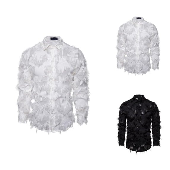 3d Feather Dress Shirt for Men Long Sleeve Button Down Collared Shirts Party Prom Shirt