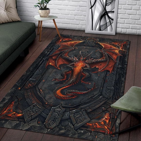 3d Fire Dragon Rug Rectangle Area Rug, Area Rug for Living Room & Bedroom, Low‑pile, Non‑slip Backing, Modern Minimalist Style, Noise‑reducing & Floor‑protecting