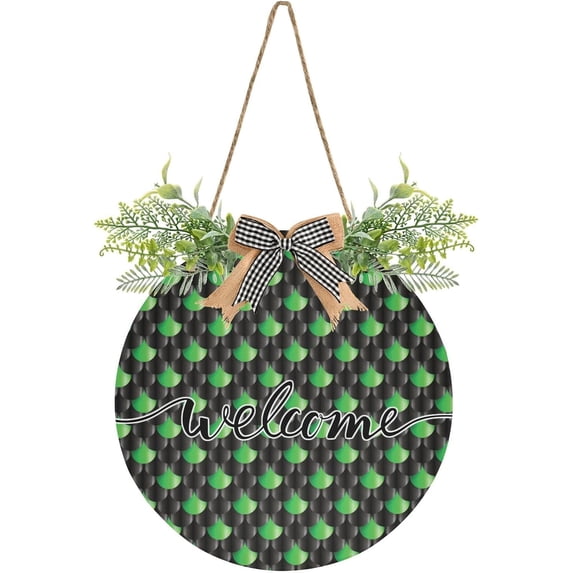 3d Fish Scale Welcome Sign Farmhouse Front Porch Door Hanging Welcome Wreath for Holiday Wall Home 12 X 12 in Home Decor