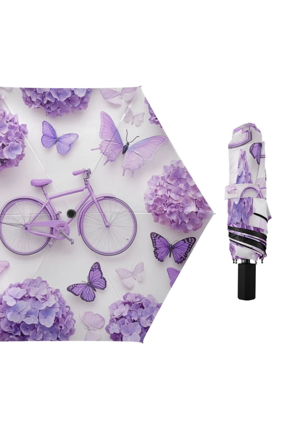 3d Flowers Bike Butterflies All Weather Umbrella Triple Folding Parasol 6 Ribs UV Protection Portable