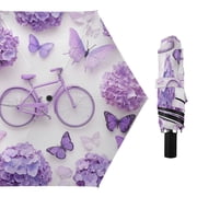 3d Flowers Bike Butterflies All Weather Umbrella Triple Folding Parasol 6 Ribs UV Protection Portable