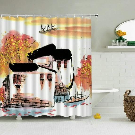 3d Flowers Shower Curtains Old Wall Bathroom Curtain Waterproof Cloth Decoration 180*240cm With Hook Bath Curtain