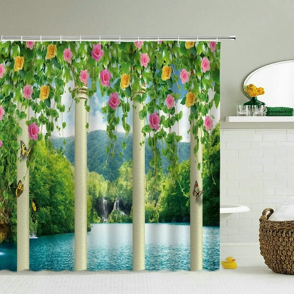 3d Flowers Shower Curtains Old Wall Bathroom Curtain Waterproof Cloth Decoration 180*240cm With Hook Bath Curtain