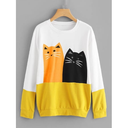 3d Funny Cartoon Cat Sweatshirt Raglan Color Cute Stylish Fashion Women Men Round Collar Pullovers