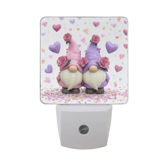 3d Gnome Couple with Hearts Roses Valentine LED Night Light Sensor Lamp Plug-in Adjustable Brightness 2 Pack
